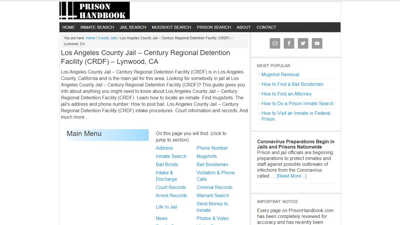 Los Angeles County Jail – Century Regional Detention Facility (CRDF ...