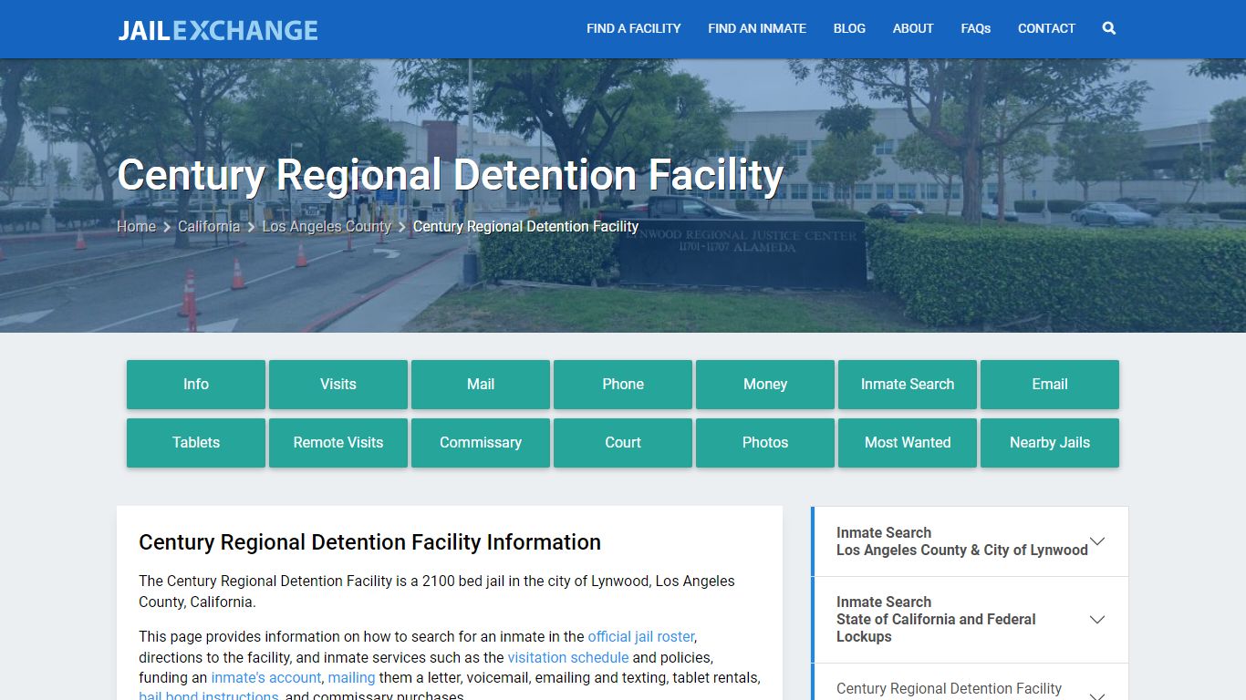 Century Regional Detention Facility, CA Inmate Search, Information